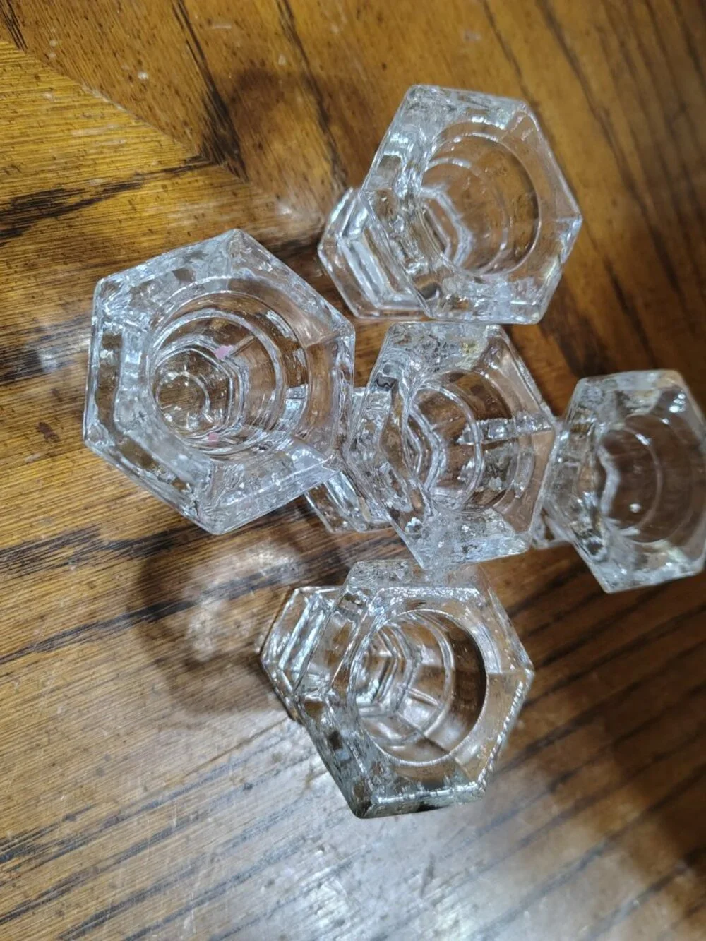 Set of 5 Hexagonal Glass Taper Candle Holder